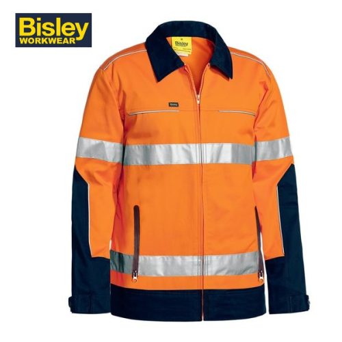BISLEY- Taped Hi Vis Drill Jacket with Liquid Repellent finish (BJ6917T) - YELLOW/NAVY, ORANGE/NAVY